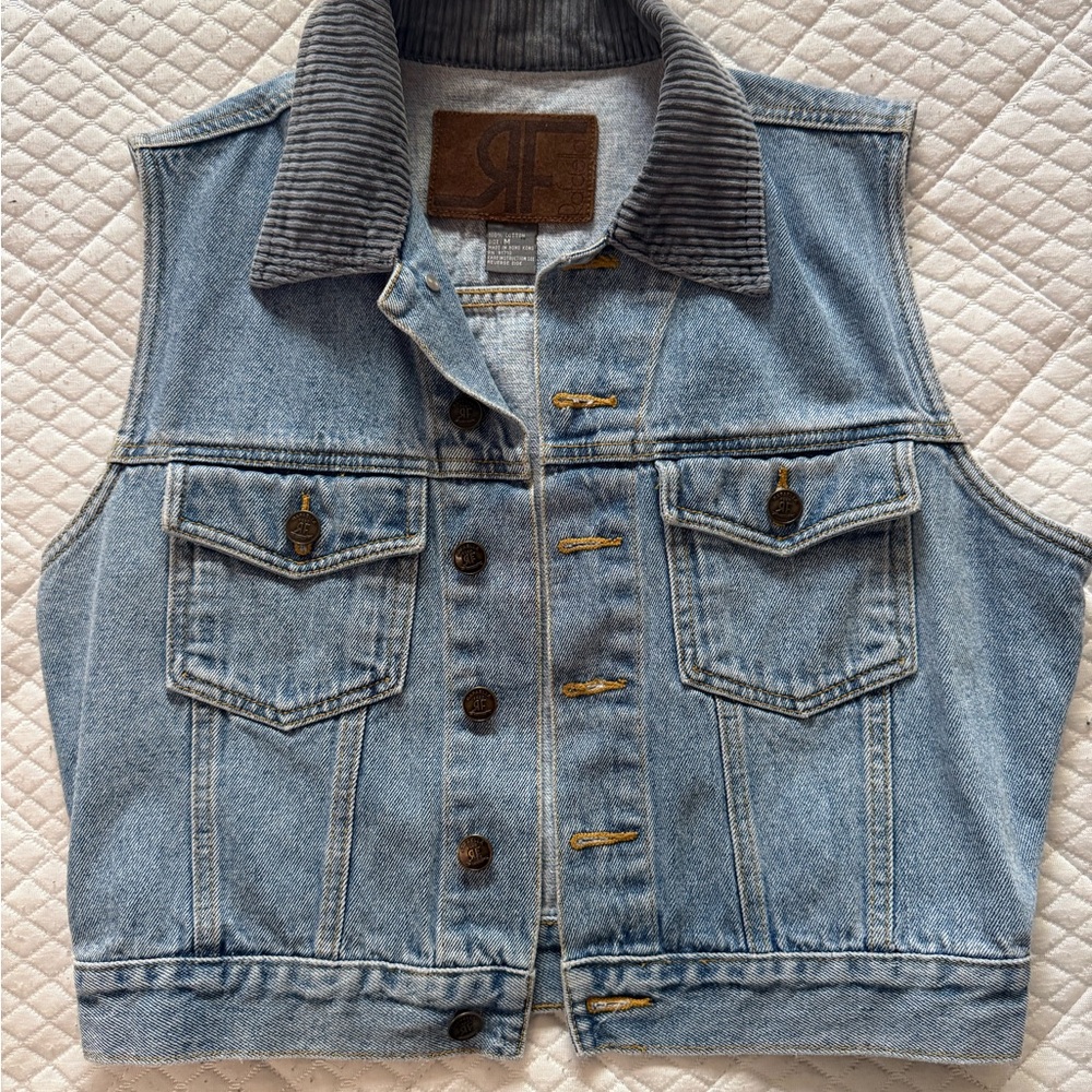 Denim Vest with Corduroy Collar